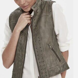 Banana Republic Heritage Leather Grommet Vest Olive XS NWT